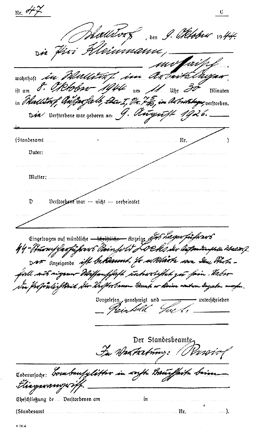 Sterbeurkunde aus dem Stadtarchiv