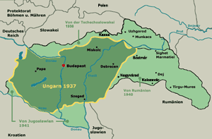 Karte des ungarischen Staatsgebiets 1937 bis 1945